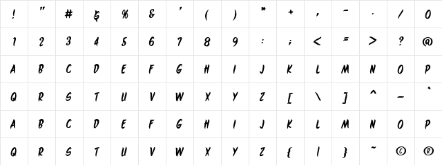 MaroonedOnMars BB Regular  glyph index