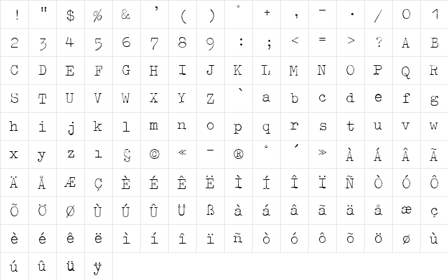 Typewriter ExtraLight  glyph index