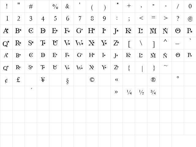 Star Hound regular  glyph index