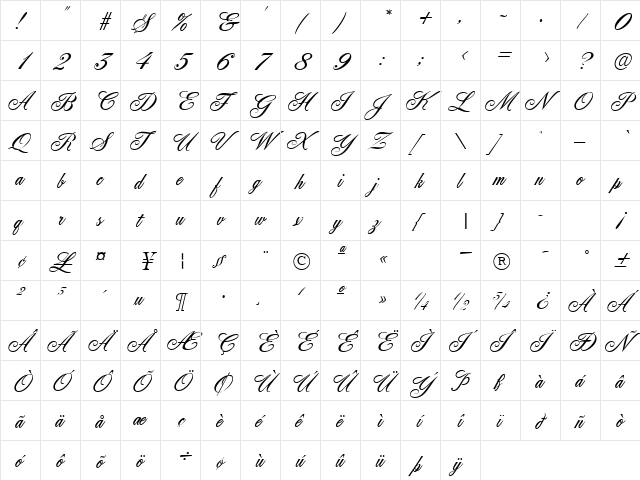GE Fleurish Regular  glyph index