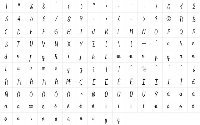 Oakland Sista Regular  glyph index