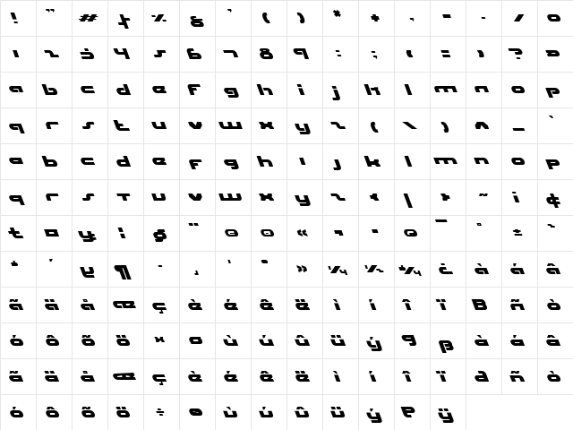 uni-sol leftalic leftalic  glyph index