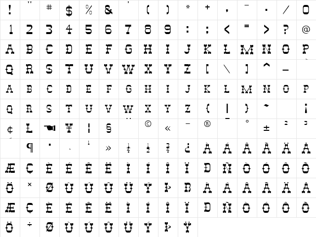 SlimPickensCapsSSK Regular  glyph index