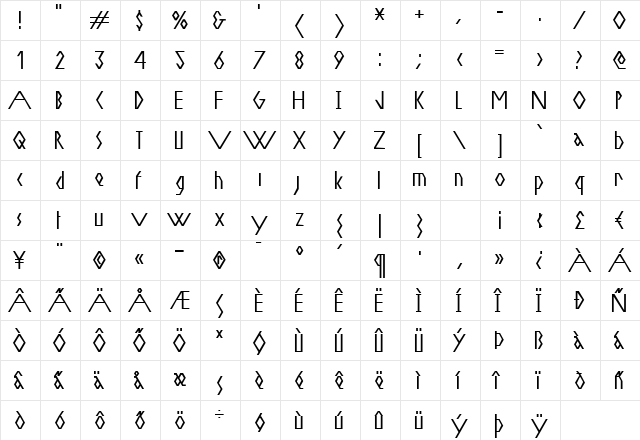Vacant Light Alternate Regular  glyph index