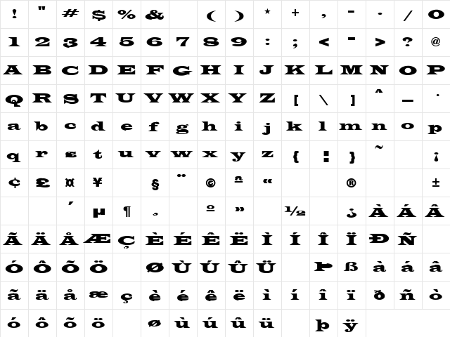 Genie 8 Regular  glyph index