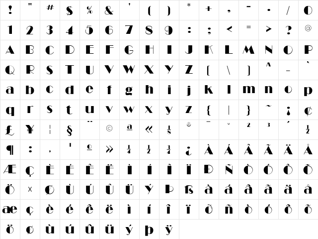 RitzFLF Regular  glyph index