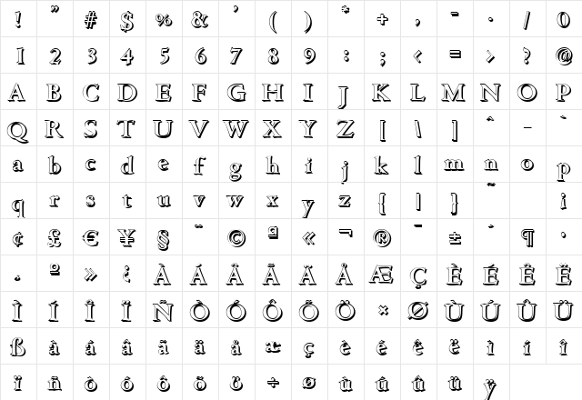 JohnBeckerShadow Bold  glyph index