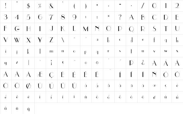 EastSide Regular  glyph index