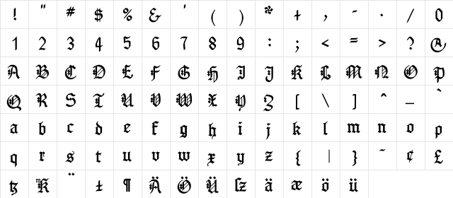 GotenborgFraktur Regular  glyph index