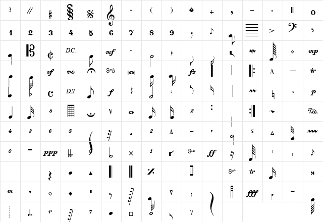 SaxNViolinsLightSSK Regular  glyph index