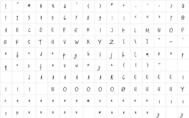 The Darkthing Demo Font  glyph index