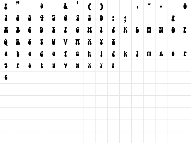 BellBottom.Laser Regular  glyph index