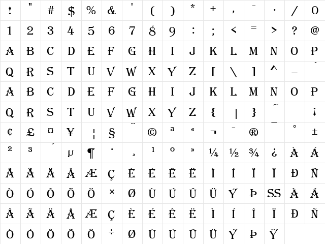 AlgerianBasD Regular  glyph index