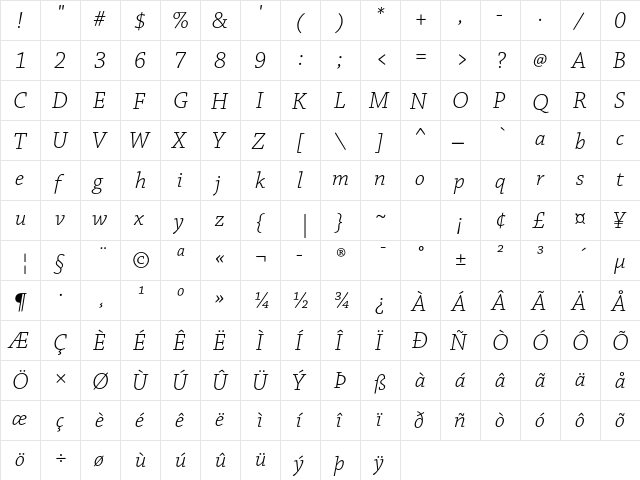 Chaparral Pro Light Italic  glyph index