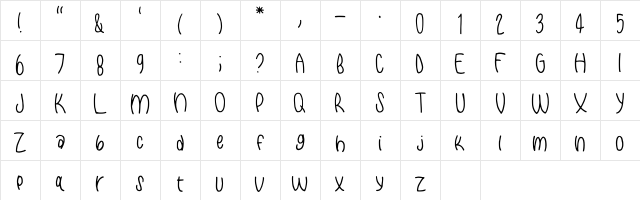 Handwritten Benjamin Regular  glyph index