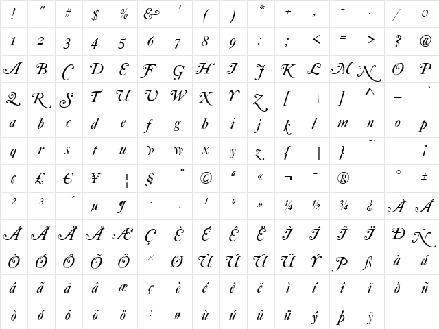 Caslon-Elegant-Swash Italic  glyph index