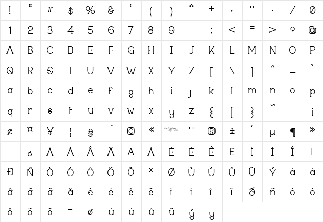 Technically Insane Regular  glyph index