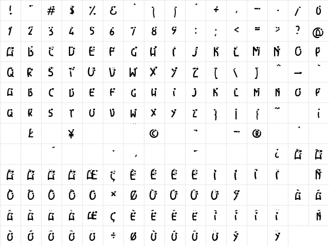 HeartExplosion Regular  glyph index