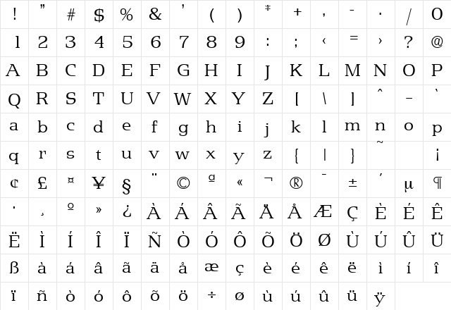 Penthouse-Serial-Light Regular  glyph index