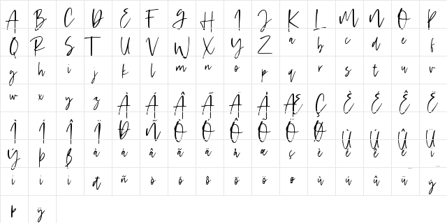 Handsel Regular  glyph index