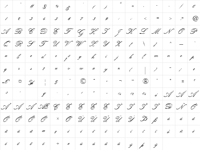 KuenstlerScriptTwo Bold  glyph index