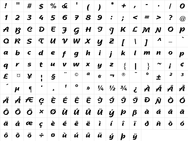 Nadianne AT Bold Regular  glyph index