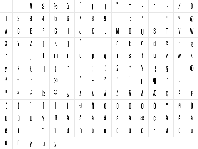 Dharma Gothic E Light  glyph index