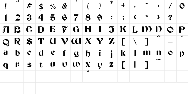 Thornton Regular  glyph index