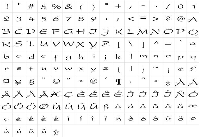 Present Ex Regular  glyph index
