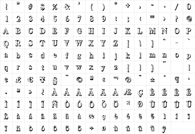 WesleyBeckerShadow Bold  glyph index