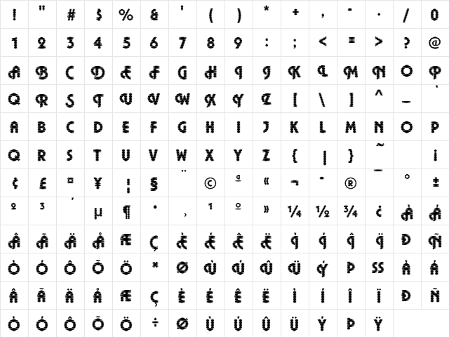 DTCPlazaM38 Regular  glyph index