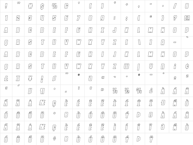 Punch Outline Semi-Italic Regular  glyph index