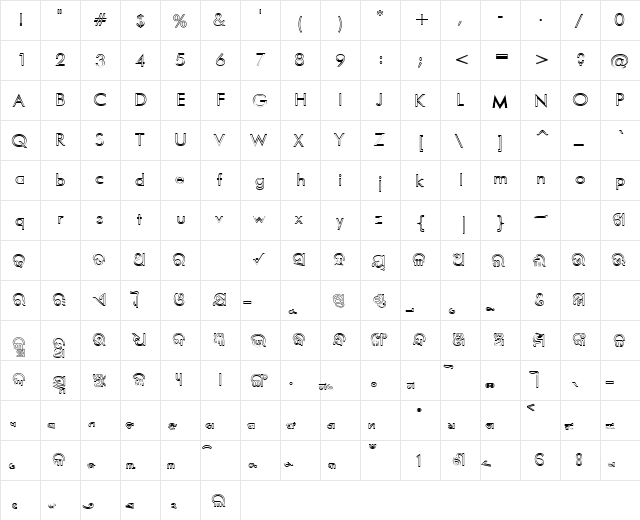 AkrutiOfficeBudha Outline  glyph index