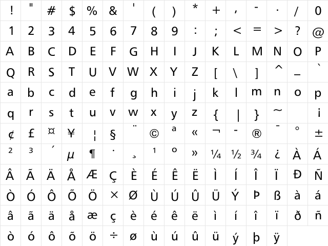 Mayfarling Regular  glyph index