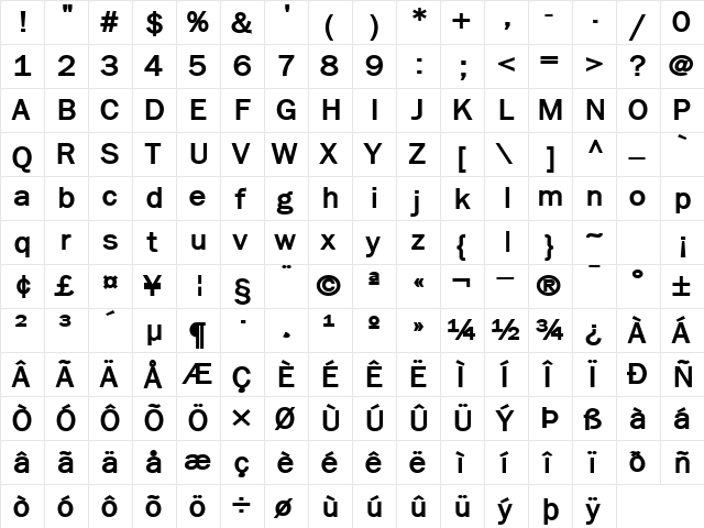 LibraryGothicExtraBold Regular  glyph index