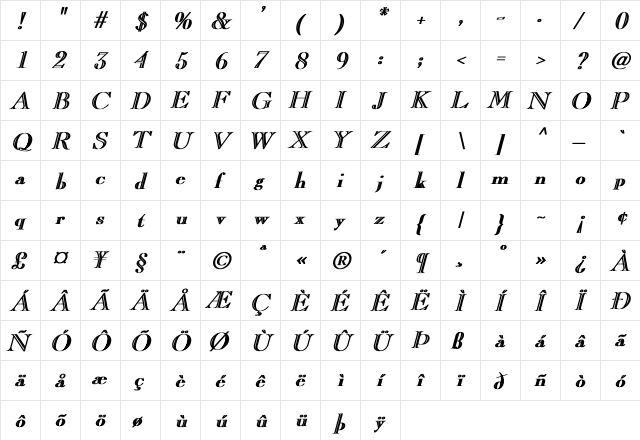 CaslonOpenFace Bold Italic  glyph index