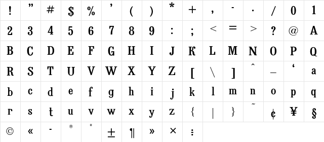 BruskovayaC Regular  glyph index
