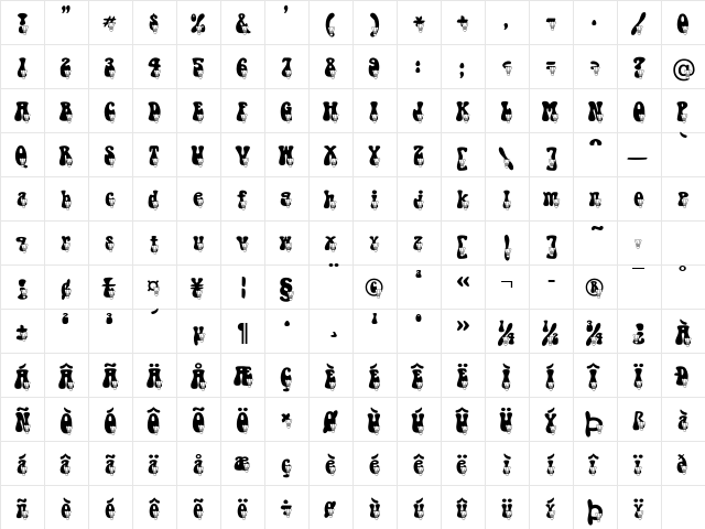 Badminton Becker Normal  glyph index