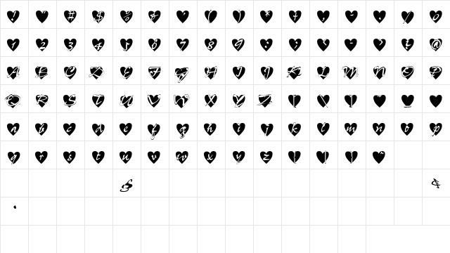 All Hearts Regular  glyph index