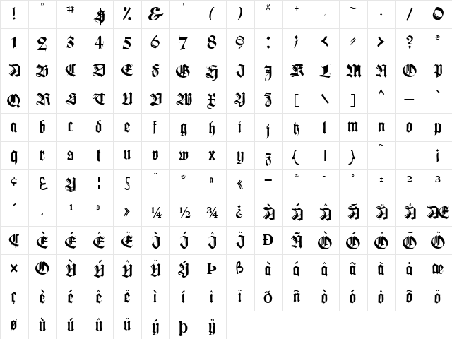 JusticePlain112 Regular  glyph index