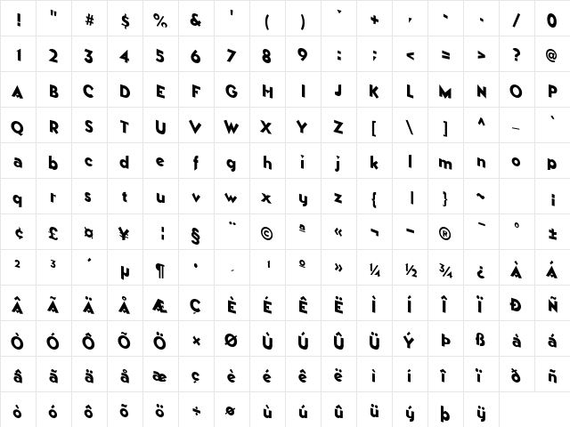 DownWardSlope77 Regular  glyph index
