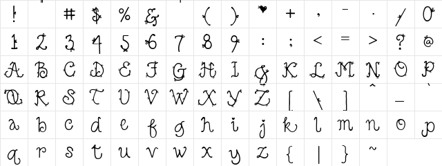 DJ Script Regular  glyph index