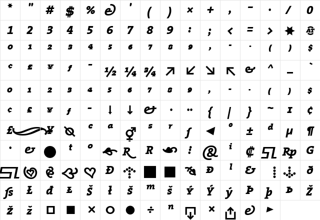 The Serif Extra Bold- Regular  glyph index