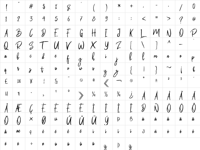 Butter Luchy Free Regular  glyph index