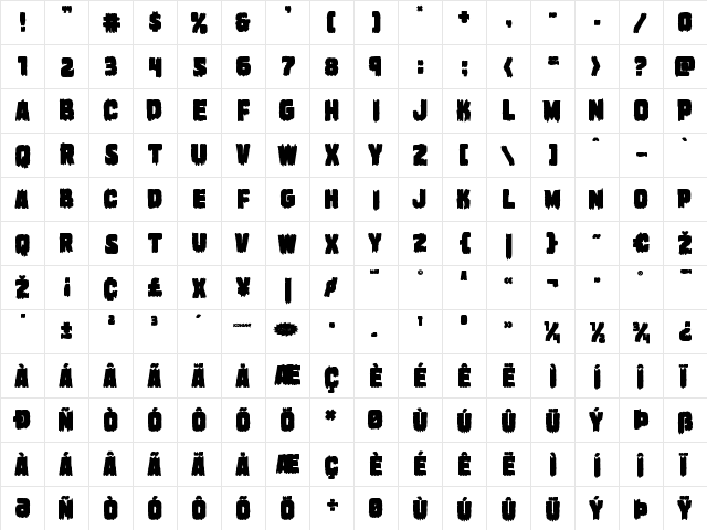 Marsh Thing Bold Bold  glyph index