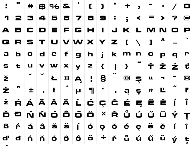 ft77 Regular  glyph index