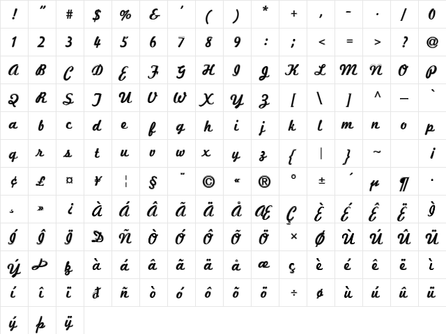 MarketingScript Inline  glyph index