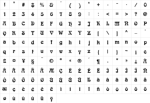 Joshua-ExtraBold Bold  glyph index
