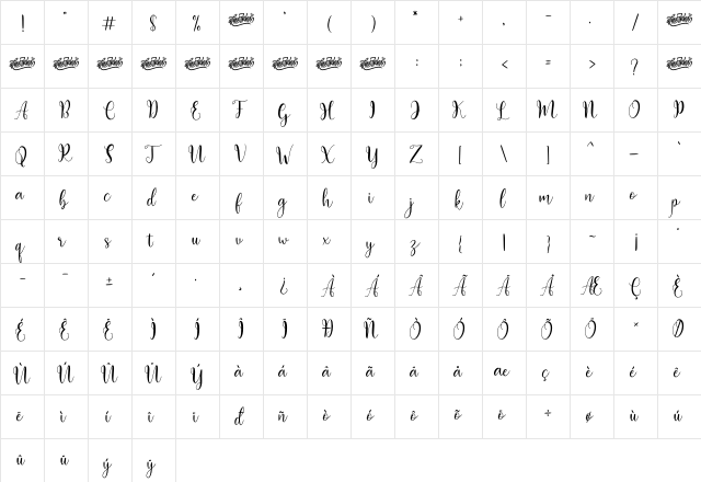 bolyvina Regular  glyph index