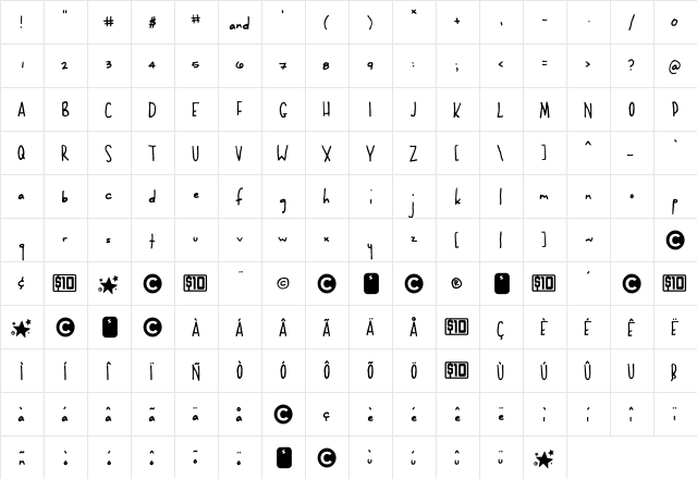 Darling Nikki  glyph index